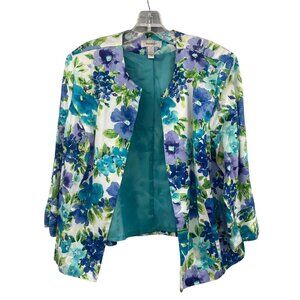 Dressbarn Floral Blazer 3/4 Sleeve Open Front Multicolor Shoulder Pads Sz Large
